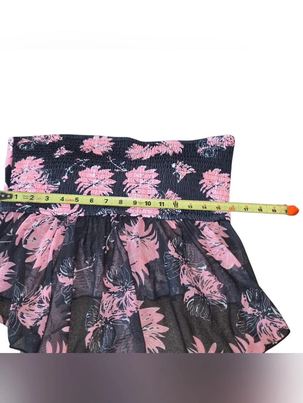Black and Pink Floral Bandeau Tankini Set